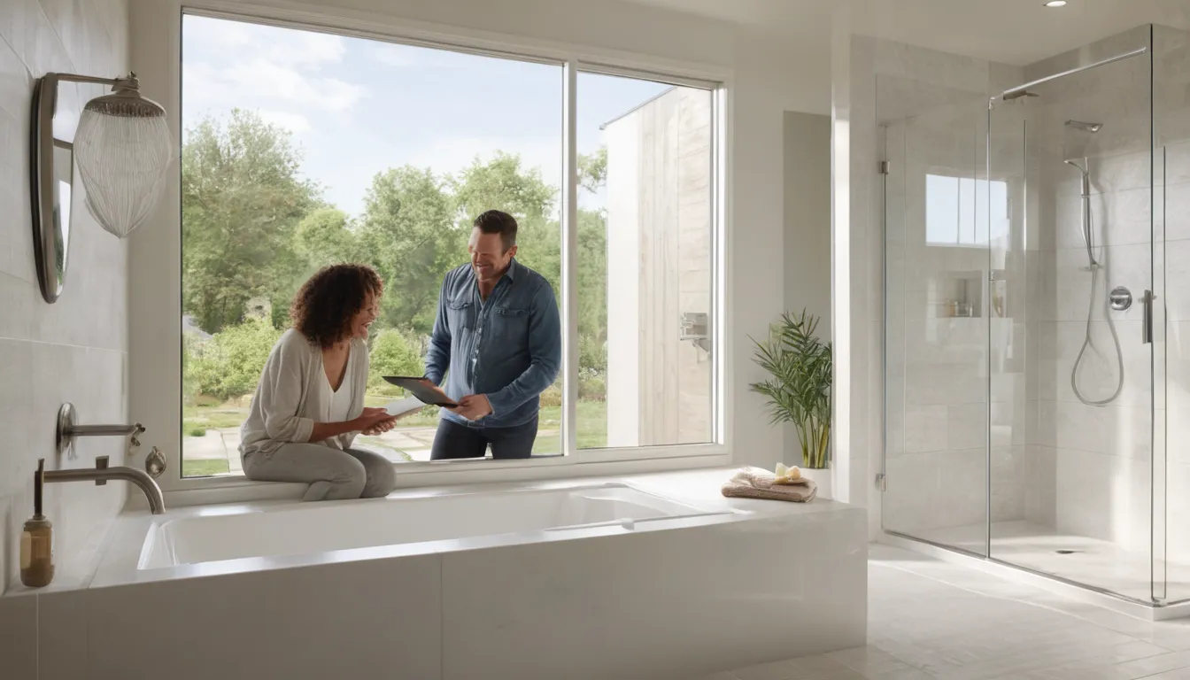 Homeowners reviewing bathroom remodel plans with a provider in Dallas